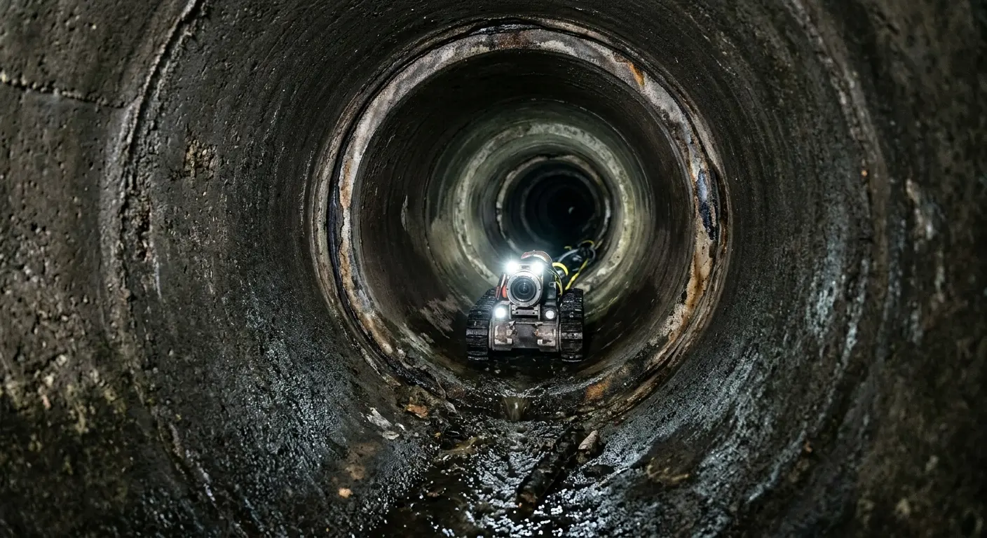 Robotic sewer camera inspecting pipe interior for Drain Snake Service in Walled Lake